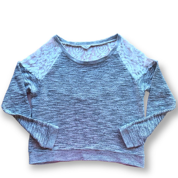 AEROPOSTALE Floral Lace Embroidered Sweater Relaxed Cozy Etched Gray White - Picture 3 of 7
